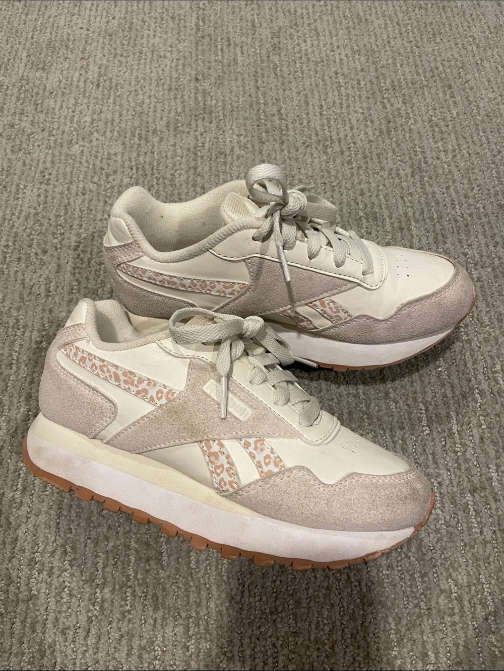 Reebok Kids Cream and Blush Suede-Trim Sneakers